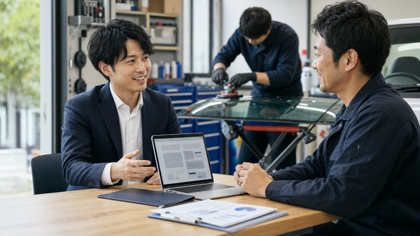 Webサイトの相談をしながらサービス内容と問い合わせ導線を整理している様子